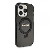 Guess iPhone 15 Pro Cover Ring Stand Glitter MagSafe Sort