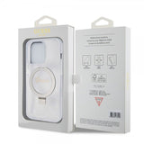 Guess iPhone 15 Pro Cover Ring Stand Glitter MagSafe Transparent