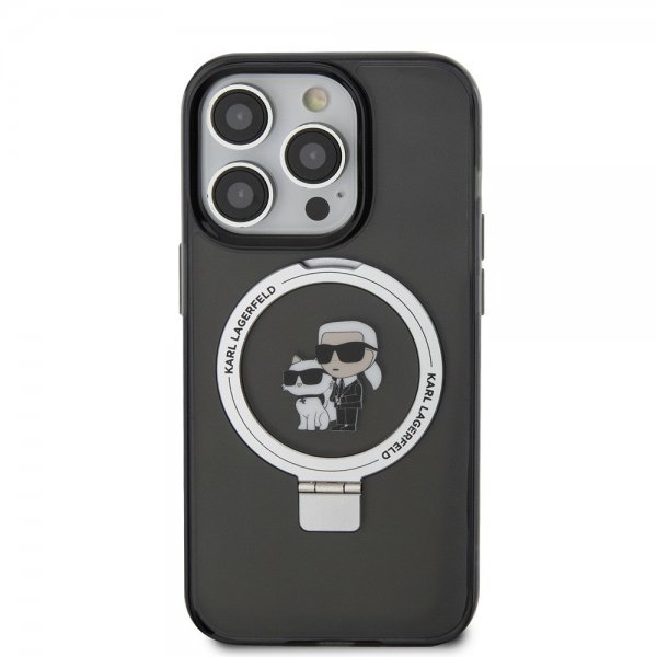 Karl Lagerfeld iPhone 15 Pro Cover Ring Stand MagSafe Sort