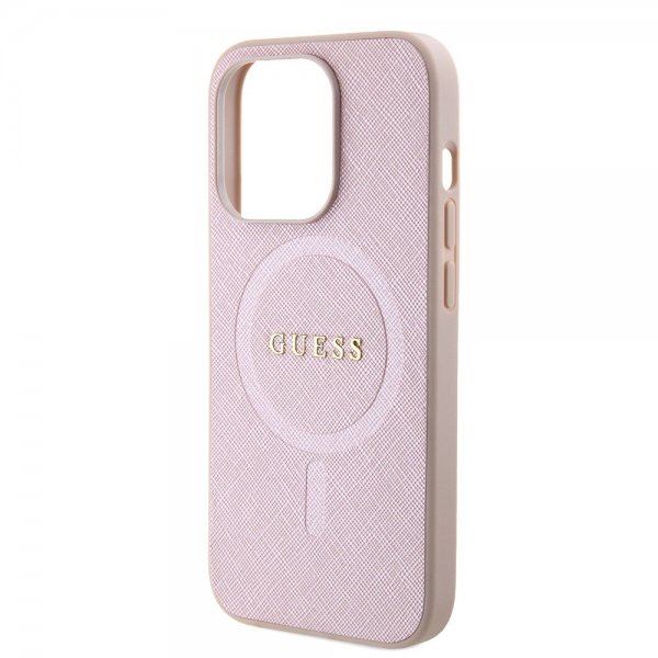 Guess iPhone 15 Pro Cover Saffiano MagSafe Rosa