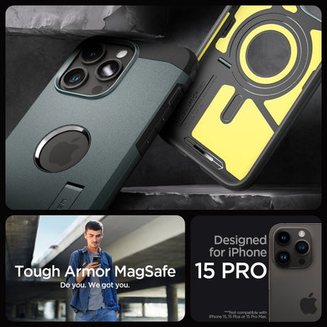 Spigen iPhone 15 Pro Cover Tough Armor MagFit Abyss Green