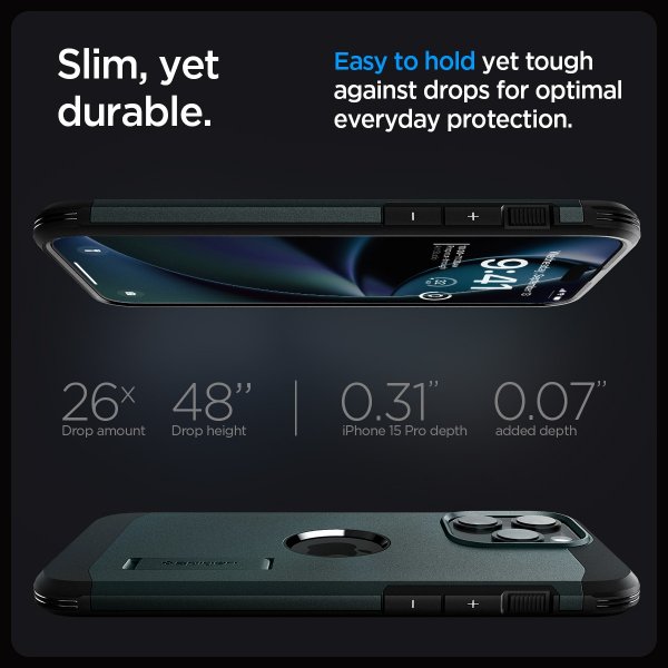 Spigen iPhone 15 Pro Cover Tough Armor MagFit Abyss Green