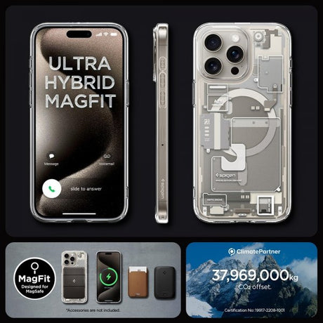 Spigen iPhone 15 Pro Cover Ultra Hybrid Zero One MagFit Natural Titanium