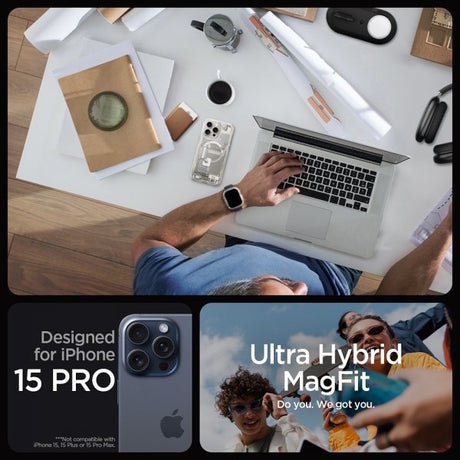 Spigen iPhone 15 Pro Cover Ultra Hybrid Zero One MagFit Natural Titanium