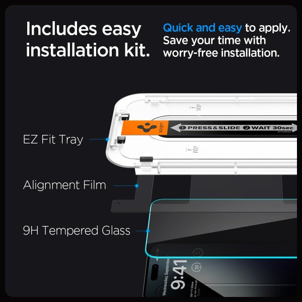Spigen iPhone 15 Pro Skærmbeskyttelse GLAS.tR EZ Fit Privacy 2-pak
