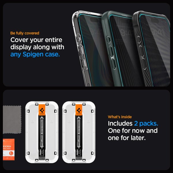 Spigen iPhone 15 Pro Skærmbeskyttelse GLAS.tR EZ Fit Privacy 2-pak