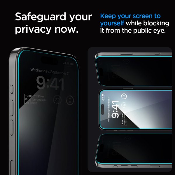 Spigen iPhone 15 Pro Skærmbeskyttelse GLAS.tR EZ Fit Privacy 2-pak