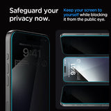 Spigen iPhone 15 Pro Skærmbeskyttelse GLAS.tR EZ Fit Privacy 2-pak