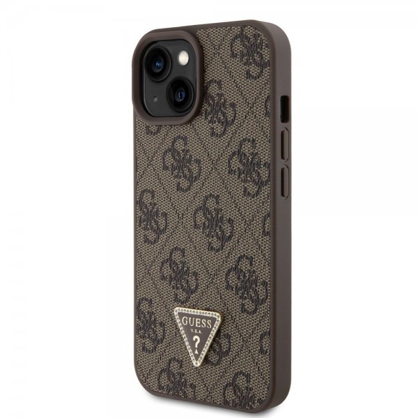 Guess iPhone 15 Cover 4G Metal Triangle Strass Brun