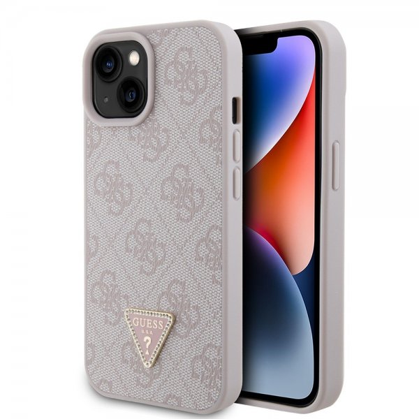 Guess iPhone 15 Cover 4G Metal Triangle Strass Rosa