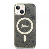 Guess iPhone 15 Cover 4G Pattern MagSafe Brun