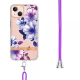 iPhone 15 Cover Blomstermønster med Rem Lilla Begonia