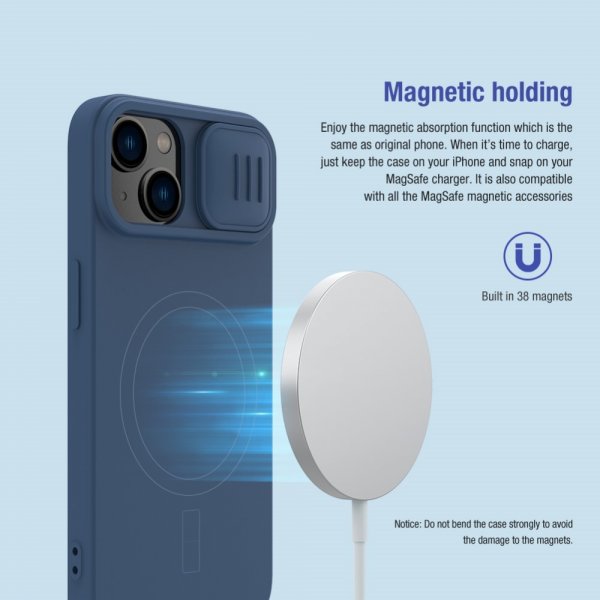 Nillkin iPhone 15 Cover CamShield Silky MagSafe Blå