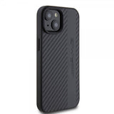 Mercedes Benz iPhone 15 Cover Carbon Effect Leather Stripe AMG Sort
