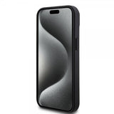 Mercedes Benz iPhone 15 Cover Carbon Effect Leather Stripe AMG Sort