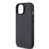 Mercedes Benz iPhone 15 Cover Carbon Effect Leather Stripe AMG Sort