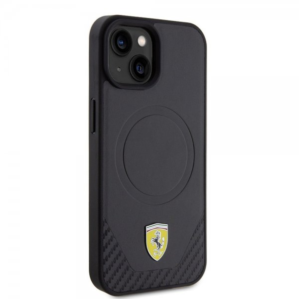 Ferrari iPhone 15 Cover Carbon PU Læder MagSafe Sort