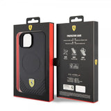 Ferrari iPhone 15 Cover Carbon PU Læder MagSafe Sort