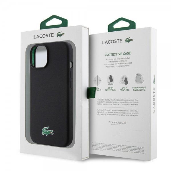 Lacoste iPhone 15 Plus Cover Croc Logo MagSafe Sort