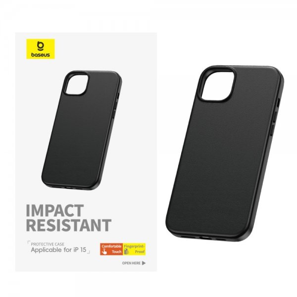 Baseus iPhone 15 Cover Faux Leather Series Sort