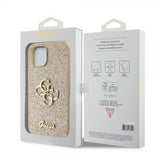 Guess iPhone 15 Cover Fixed Glitter Guld