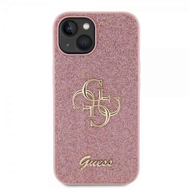 Guess iPhone 15 Cover Fixed Glitter Rosa