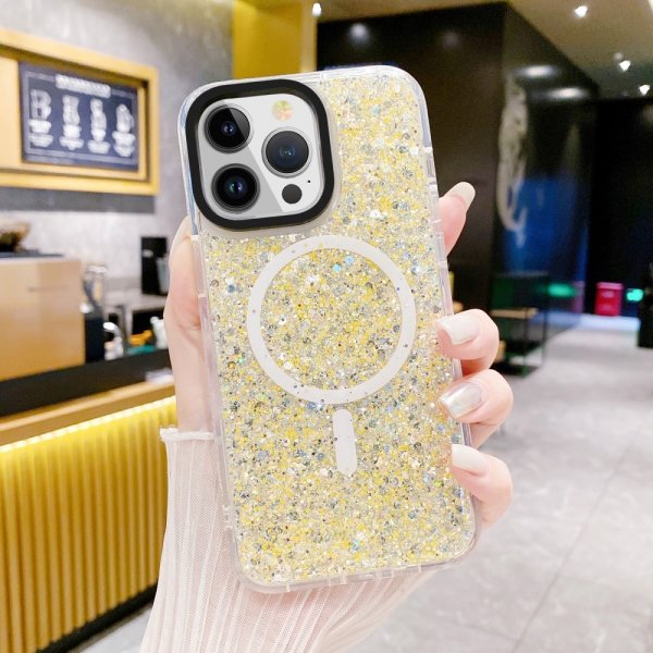 iPhone 15 Cover Glitter MagSafe Guld
