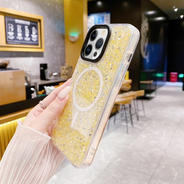 iPhone 15 Cover Glitter MagSafe Guld