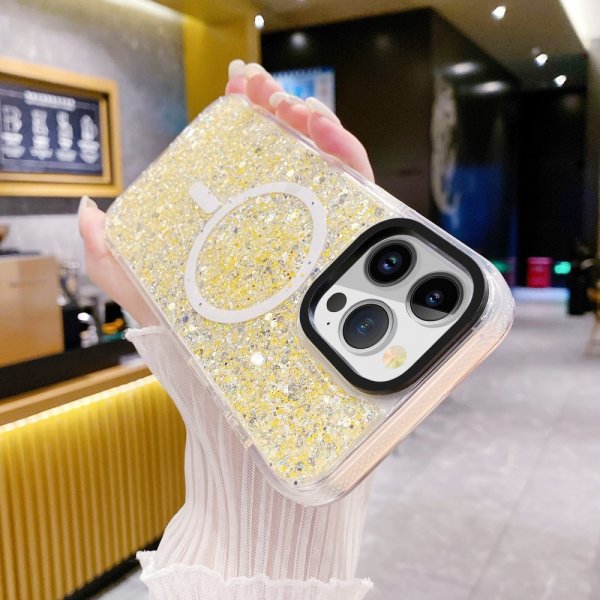 iPhone 15 Cover Glitter MagSafe Guld