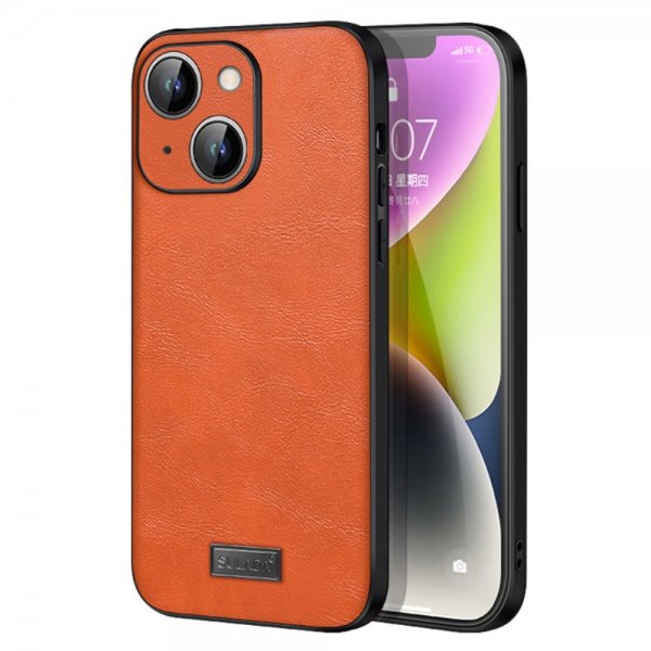 Sulada iPhone 15 Cover Lædertekstur Orange