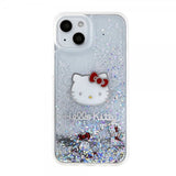 Hello Kitty iPhone 15 Cover Flydende Glitter Gennemsigtig