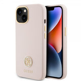 Guess iPhone 15 Cover Liquid Silicone Metal Logo Rosa