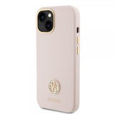 Guess iPhone 15 Cover Liquid Silicone Metal Logo Rosa