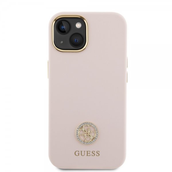 Guess iPhone 15 Cover Liquid Silicone Metal Logo Rosa