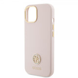 Guess iPhone 15 Cover Liquid Silicone Metal Logo Rosa