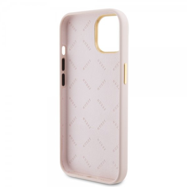 Guess iPhone 15 Cover Liquid Silicone Metal Logo Rosa