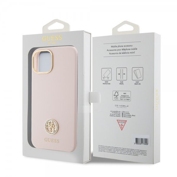 Guess iPhone 15 Cover Liquid Silicone Metal Logo Rosa