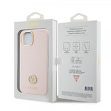 Guess iPhone 15 Cover Liquid Silicone Metal Logo Rosa