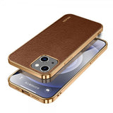 Sulada iPhone 15 Cover Litchi Mønster Belagt Kant Kaffe