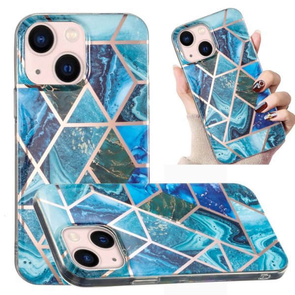 iPhone 15 Cover Marmormønster Blå Grøn