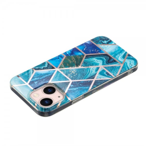 iPhone 15 Cover Marmormønster Blå Grøn