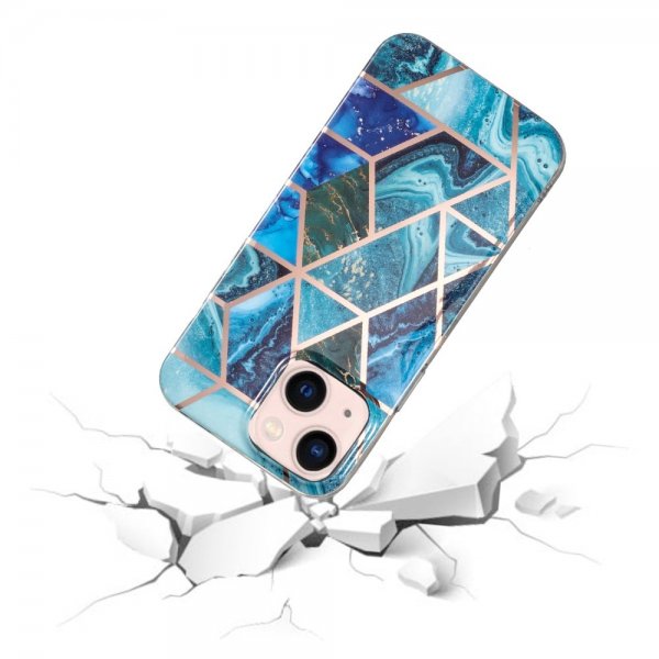 iPhone 15 Cover Marmormønster Blå Grøn