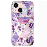 iPhone 15 Cover Marmormønster Blomster Lilla
