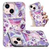 iPhone 15 Cover Marmormønster Blomster Lilla