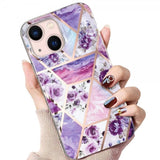 iPhone 15 Cover Marmormønster Blomster Lilla
