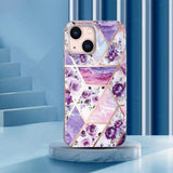iPhone 15 Cover Marmormønster Blomster Lilla