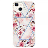 iPhone 15 Cover Marmormønster Roser Pink