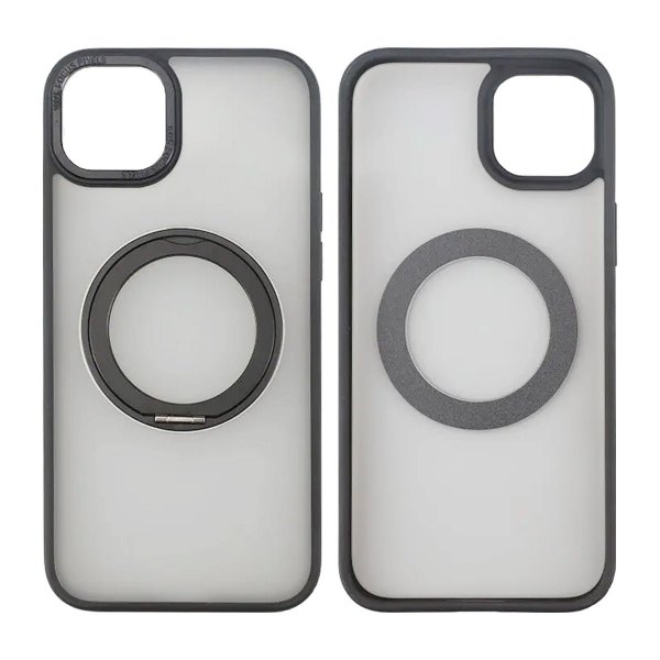 Rvelon iPhone 15 Cover Roterbart MagSafe Stativ Mat Sort