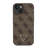 Guess iPhone 15 Cover Metal Logo Rhinestone Crossbody Rem Brun