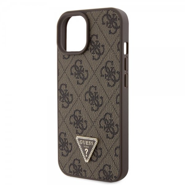 Guess iPhone 15 Cover Metal Logo Rhinestone Crossbody Rem Brun